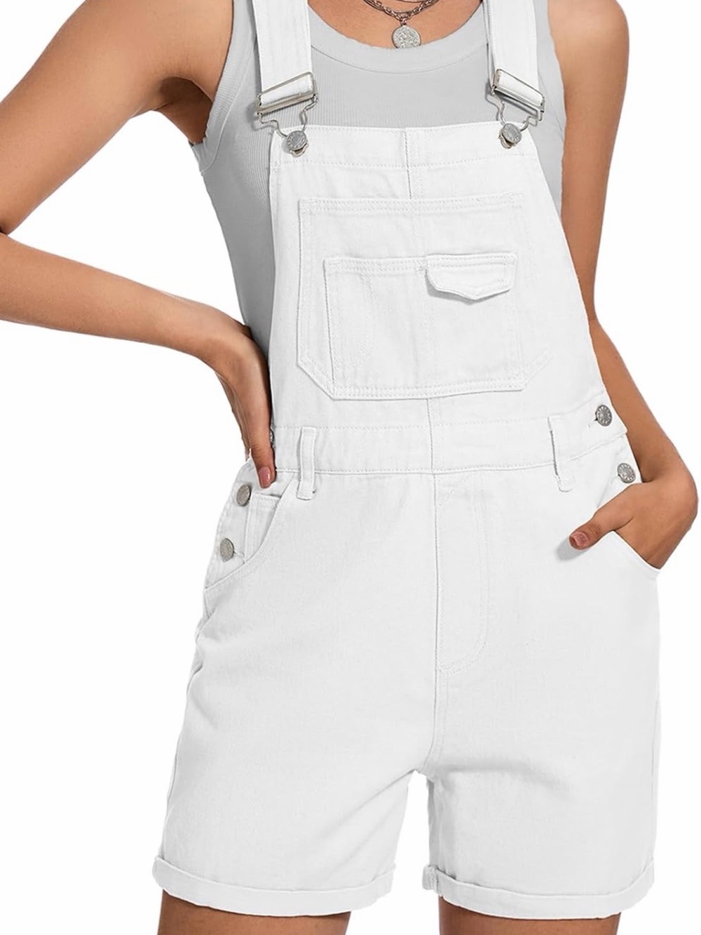 Amazon White Women's Denim Short Overalls